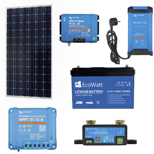Pack Lithium 12V – 100Ah avec charge solaire /secteur et DC-DC– Victron & Ecowatt Pack Lithium 12V – 100Ah avec charge solaire /secteur et DC-DC– Victron & Ecowatt