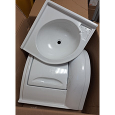 Miniature MEUBLE D''ANGLE + LAVABO D''ANGLE ENCASTRABLE BLANC EN PST 41,8 x 41,8 x H51 cm - attention produit neuf avec défaut d’aspect suite à un sinistre transport - produit neuf jamais utilisé N° 1