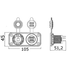 Miniature Prise allume-cigares + double USB noire - OSCULATI N° 2