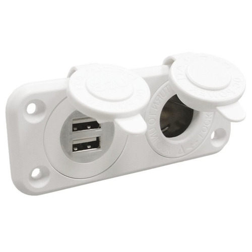 Prise allume-cigares + double USB blanche - OSCULATI