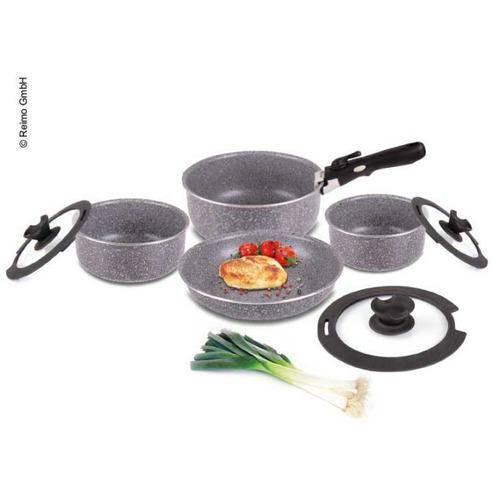 Jeu de casseroles en aluminium 8 pièces - CAMP4 attention produit neuf avec défaut d'aspect suite à un sinistre transport - produit neuf jamais utilisé - CAMP 4