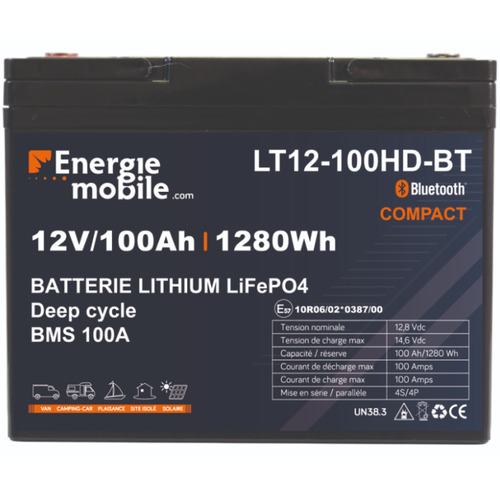 Batterie Lithium LT 12-100 Ah HD-BT - 1280 Wh - ENERGIE MOBILE