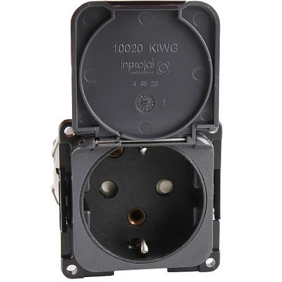 PRISE 230V - AVEC COUVERCLE SCHUKO - GRIS FONCE - CBE