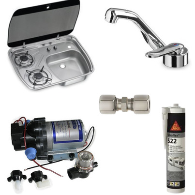 Pack cuisine & eau/gaz – DOMETIC HSG 2445 + COMET AC539 + POMPE 7 L/min + GOK 8 mm + SIKAFLEX 522