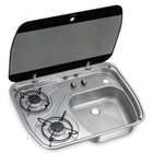 Miniature Pack cuisine & eau/gaz – DOMETIC HSG 2445 + COMET AC539 + POMPE 7 L/min + GOK 8 mm + SIKAFLEX 522 N° 4