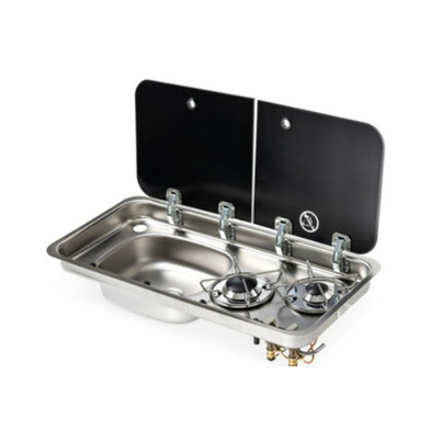 Petite vitre pour le réchaud combiné - 2 FEUX & 1 ÉVIER (A GAUCHE ) - 726 x 346 mm - NOIR/ARGENT - CARBEST