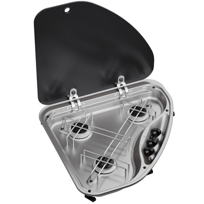 Réchaud - 3 FEUX - 490 x 78 x 490 mm  -  ALLUMAGE 12 V -  PI9023 -  NOIR - DOMETIC