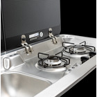 Miniature Réchaud combiné - 1 ÉVIER  ( A GAUCHE ) &   2 FEUX- 900 x 360 mm - NOIR/ARGENT - CARBEST N° 6