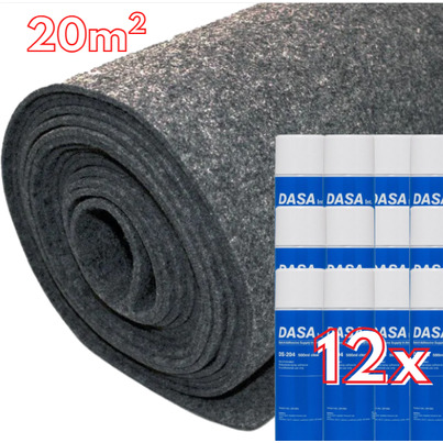 Pack Aménagement Intérieur : 20 m² de Moquette Extensible GRIS ANTHRACITE + 12 Colles Spray Haute Performance