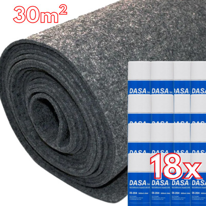 Pack Aménagement Intérieur : 30 m² de Moquette Extensible ANTHRACITE  + 18 Colles Spray Haute Performance