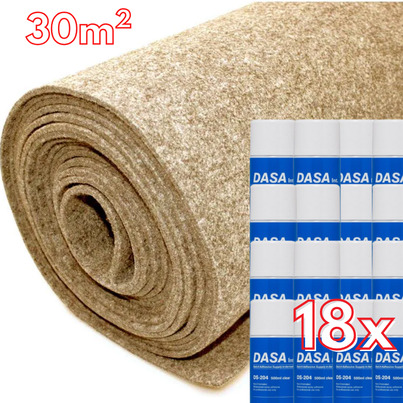 Pack Aménagement Intérieur : 30 m² de Moquette Extensible BEIGE  + 18 Colles Spray Haute Performance