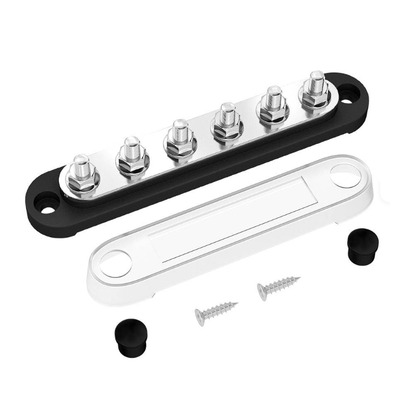Busbar de Distribution Négatif | 6 x M6 - 150A avec Capot de Protection Transparent