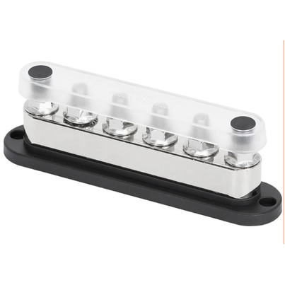 Busbar de Distribution Négatif | 6 x M10 - 300A avec Capot de Protection Transparent