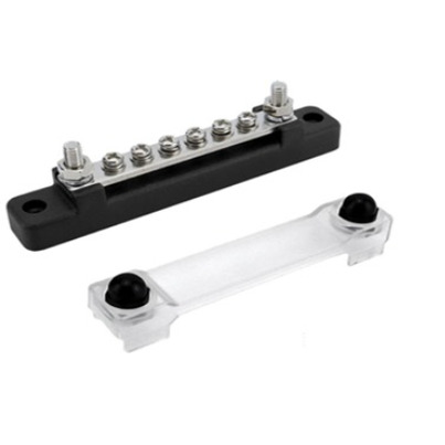 Busbar de Distribution Négatif Hybride |2 x M6 + 6 Vis de Raccordement de 4 mm | Avec Capot Transparent 