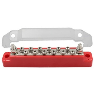 Busbar de Distribution Positif Hybride | 2 x M6 + 12 Vis de Raccordement de 4 mm | 150A avec Capot Transparent