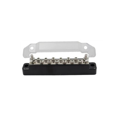 Busbar de Distribution Négatif Hybride | 2 x M6 +  12 vis de raccordement de 4 mm | 150A avec Capot Transparent