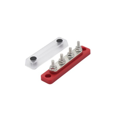 Busbar de Distribution Positif | 4 x M6 | 150A avec Capot de Protection Transparent