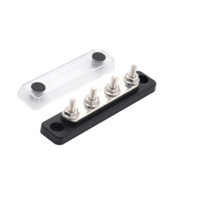 Busbar de Distribution Négatif | 4 x M6 | 150A avec Capot de Protection Transparent