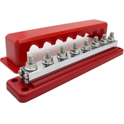 Busbar de Distribution Positif  | 8 x M10 | 600A avec Capot de Protection 600A (48V DC Max)