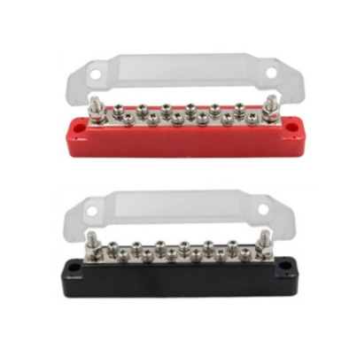 Busbar de Distribution Positif/Négatif Hybride | 2 x M6 +  12 vis de raccordement de 4 mm | 150A avec Capot Transparent