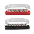 Miniature Busbar de Distribution Positif/Négatif Hybride | 2 x M6 +  12 vis de raccordement de 4 mm | 150A avec Capot Transparent N° 0