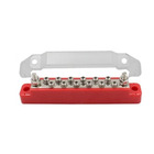 Miniature Busbar de Distribution Positif/Négatif Hybride | 2 x M6 +  12 vis de raccordement de 4 mm | 150A avec Capot Transparent N° 2