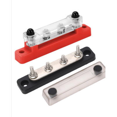 Pack de 2 Busbars Répartiteurs de Puissance 150A | 4 plots M6 | 1 POSITIF (Rouge) et 1 NÉGATIF (Noir)
