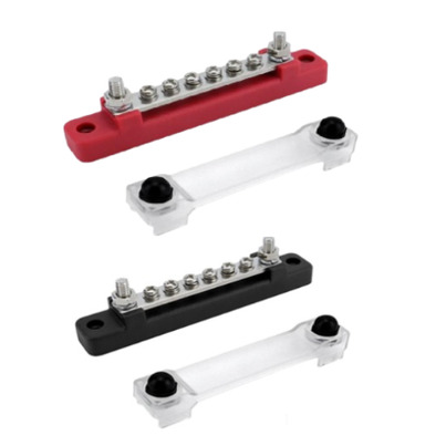 PACK Busbar de Distribution Négatif et Positif Hybride  | 6 x M6   150A avec Capot de Protection Transparent