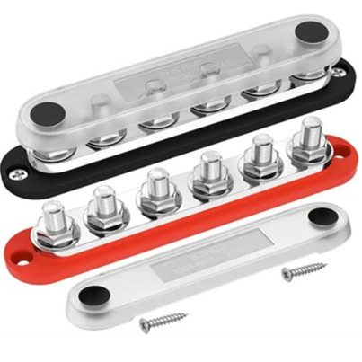 PACK Busbar de Distribution Négatif et Positif Hybride  | 6 x M10   150A avec Capot de Protection Transparent