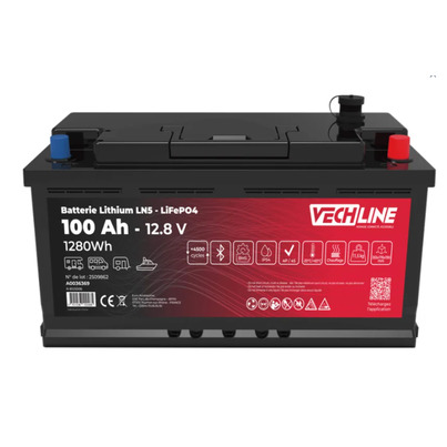 Batterie Lithium LN5 LiFePO4 12V 100 Ah 4500 Cycles | BMS & Bluetooth Intégrés -   VECHLINE