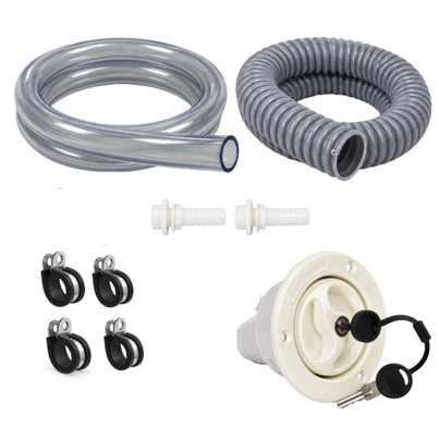 Pack Remplissage d'Eau Propre — Coupelle à Clé Blanche, Tuyaux Ø 40 mm / 10 mm & Raccords