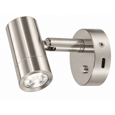 Liseuse LED orientable tactile 12/24V avec port USB-C & variateur — NICKEL