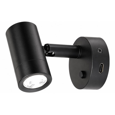 Liseuse LED orientable tactile 12/24V avec port USB-C & variateur — NOIR