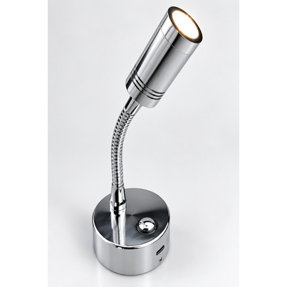 Liseuse LED flexible chromée 12V 2W avec variateur tactile & port USB-C (3000K)