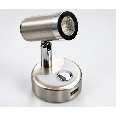 Liseuse LED orientable 12V 2W fixation invisible avec veilleuse bleue, tactile & USB-C (3000K)