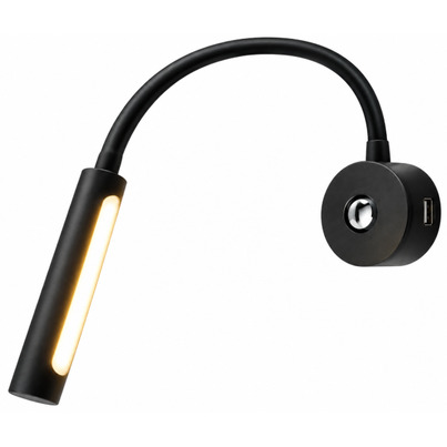 Liseuse LED flexible silicone noir 12V 2W fixation invisible avec veilleuse bleue 0,2W & USB-C (3000K)