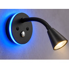 Miniature Liseuse LED flexible silicone noir 12V 2W base Ø80mm fixation invisible avec halo bleu 0,2W & USB-C (3000K) N° 1