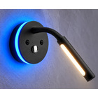 Miniature Liseuse LED COB flexible silicone noir 12V 2W base Ø 80mm fixation invisible avec halo bleu 0,2W & USB-C N° 1